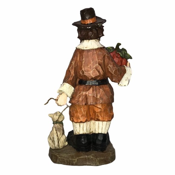 Vintage Pilgrim Man Woman Cat Statue Thanksgiving - Picture 11 of 14